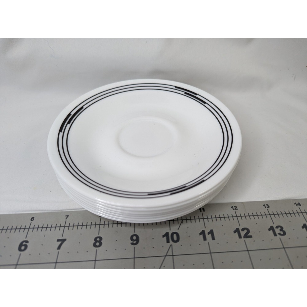 Corelle Optic Saucer‎ Plates 6.25 Inch Lot of 7 Black Rings Piano